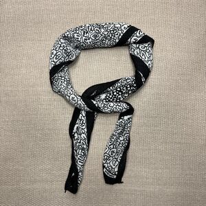 Vintage Large Square Boho Black White Polka Dot Scarf Shawl w/ Abstract Pattern